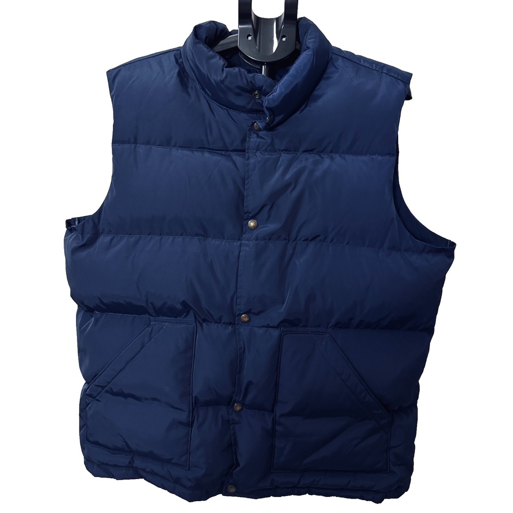 Lands' End Down Puffer Vest Size XL Navy Blue Quilted Outdoor Gorpcore Vintage